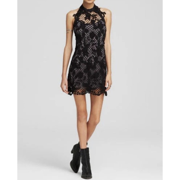 Free People Dresses & Skirts - Free People Women's Snowdrop Lace Overlay Trapeze Dress Black & Gray Sz M